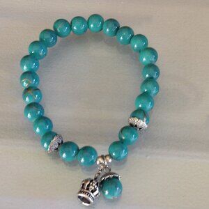 8" Turquoise & Silver  Stretch Band Bracelet